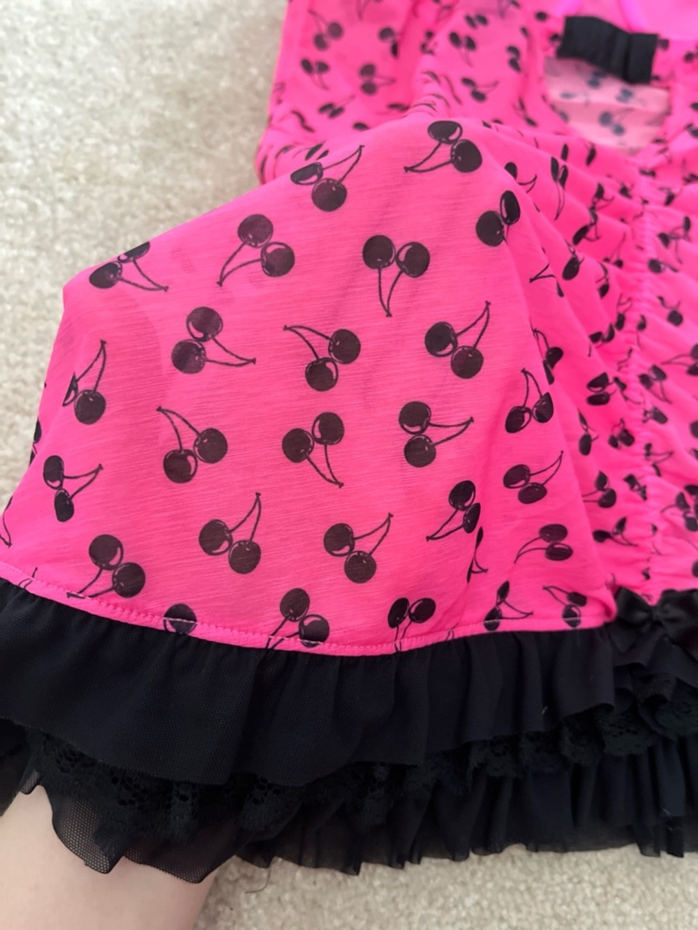 Vintage Y2K/2000s Coquette La Senza Hot Pink Cherry-Print Babydoll Chemise/Slip - Picture 9 of 12